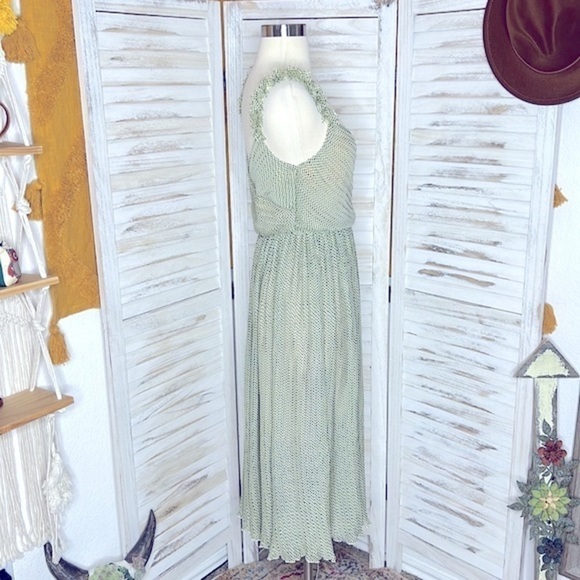 Anthropologie FOXIEDOX Light Green Black Polka Dot A Line Dress Small - Picture 6 of 7